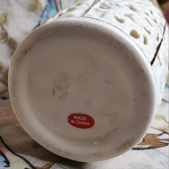 Cream Gold Gilt Ceramic Cut Out Design Orchid Pot Tea Light Vase - Picture 5 of 7